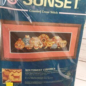 Sunset Counted Cross Stitch Kit Southwest Ceramics 18"x6" Or‎ 22"x10" Frame Size